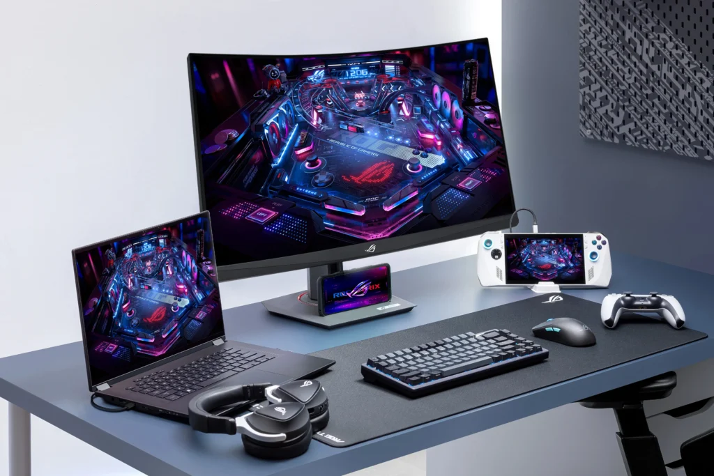 Asus-Gaming Monitor-ROG Strix OLED XG32UCWMG-XG32UCWG-WOLED Panel-High Refresh Rate-Micro Lens Array Technology-DisplayHDR True Black 400 Certification