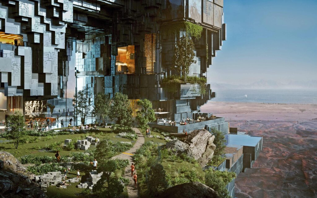 Line-smart cities-future architecture-wind turbines-renewable energy-Mohammad bin Salman-NEOM-Saudi Arabia