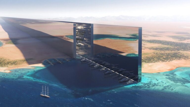 Neom project-Middle East climate-sustainable architecture-urban heat island-line tower